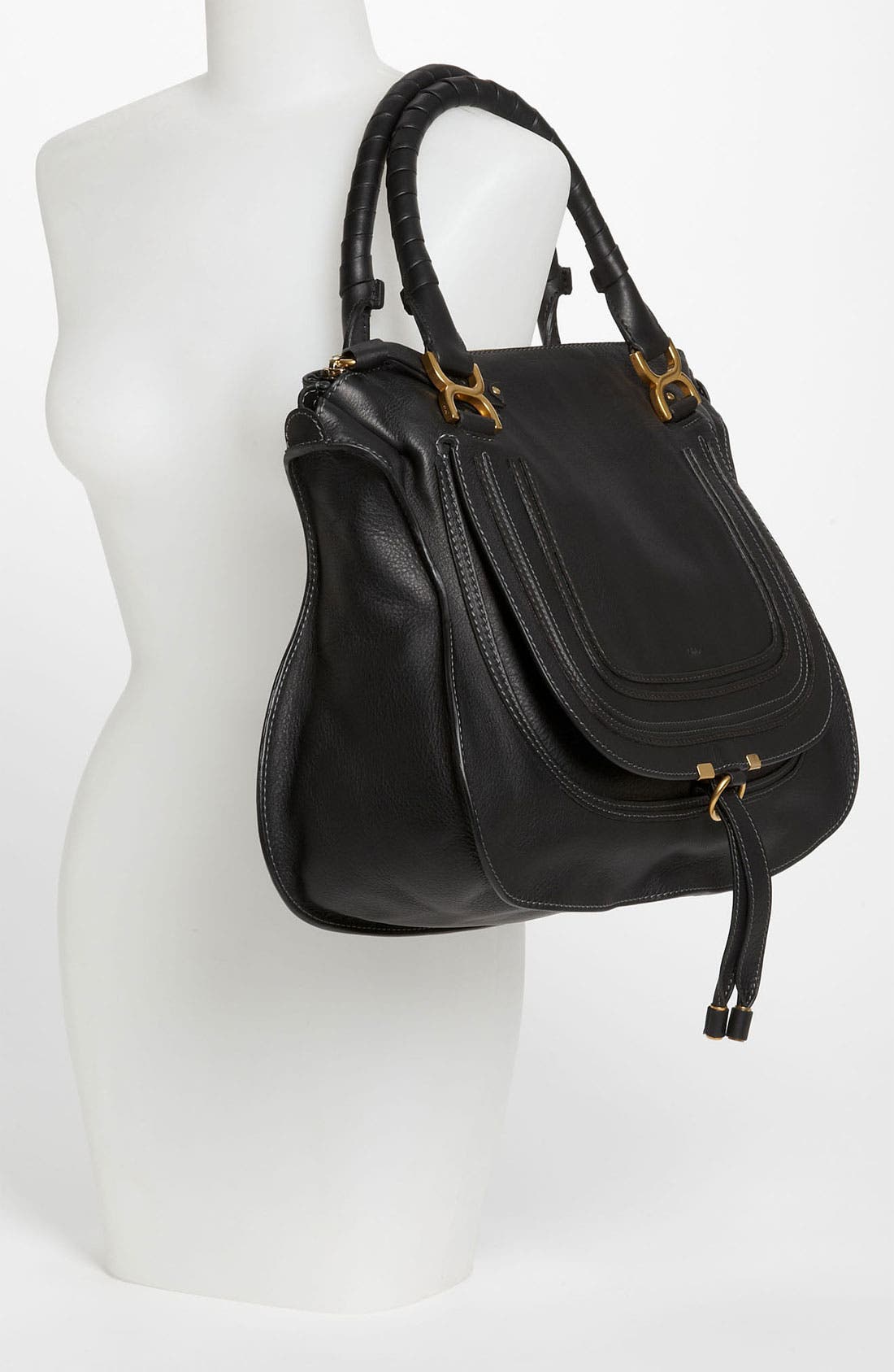 Large Marcie Leather Satchel, Alternate, color, BLACK