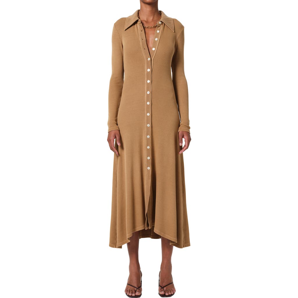 Shop Citizens Of Humanity Gila Long Sleeve Rib Polo Shirtdress In Marcona