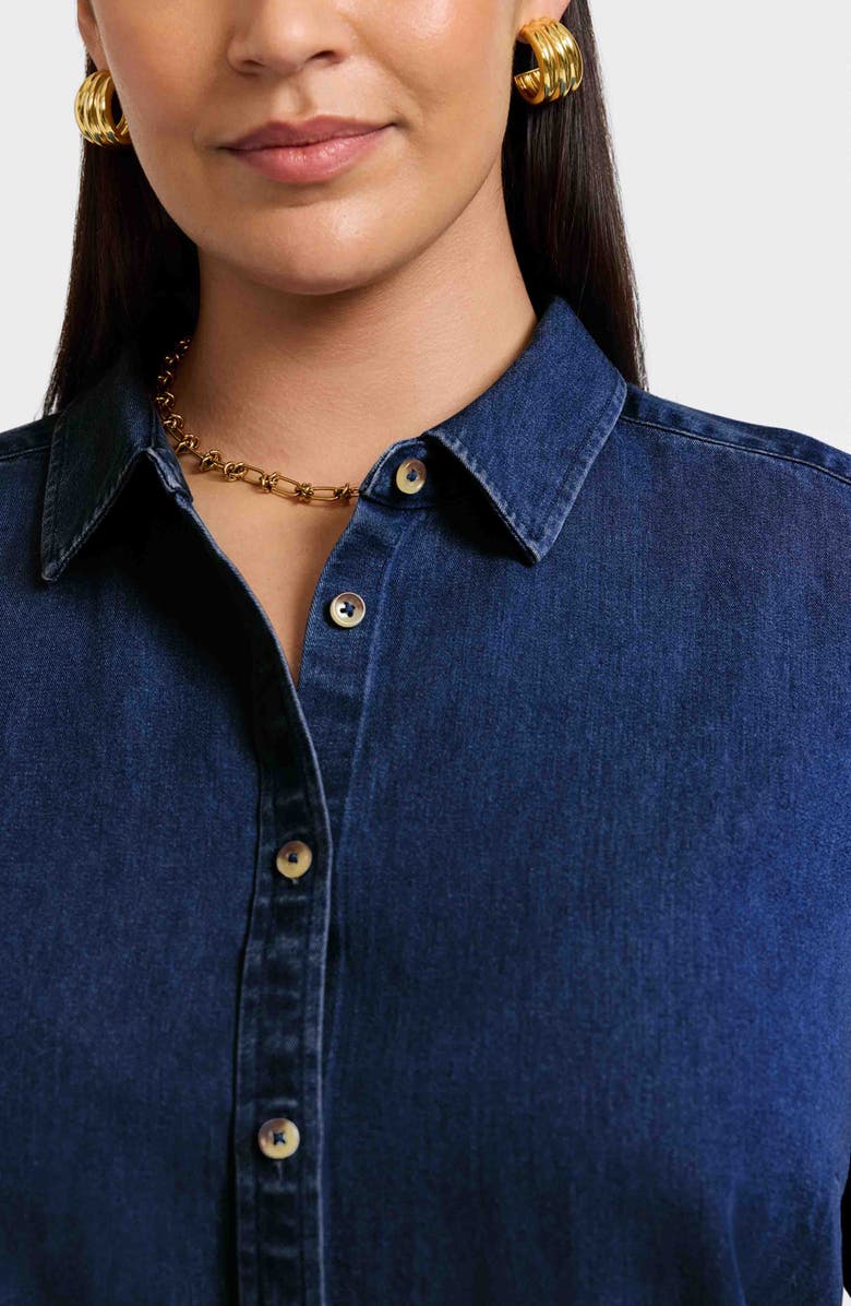 Foxcroft Hampton Denim Shirt, Alternate, color, Dark Wash