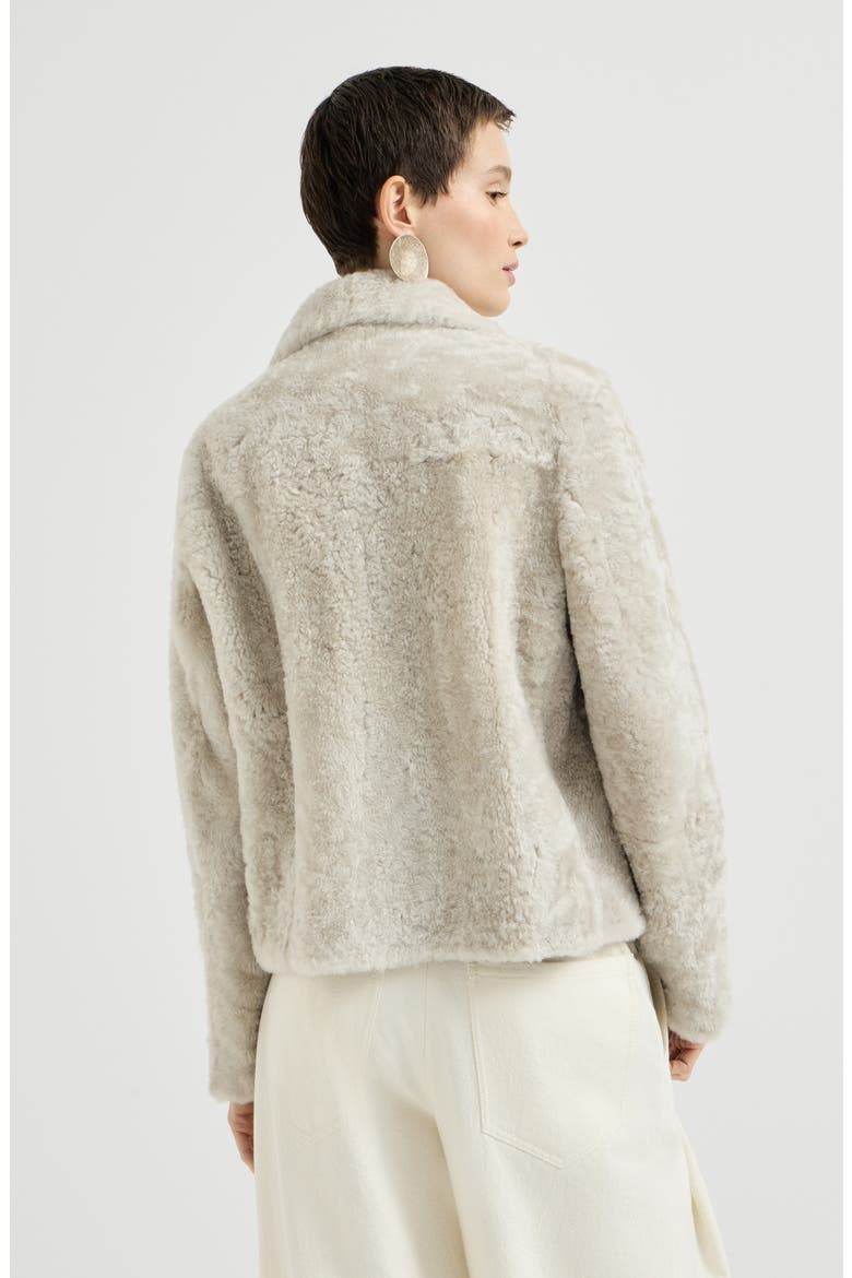 Fuzzy shearling pea coat, Alternate, color, Ivory