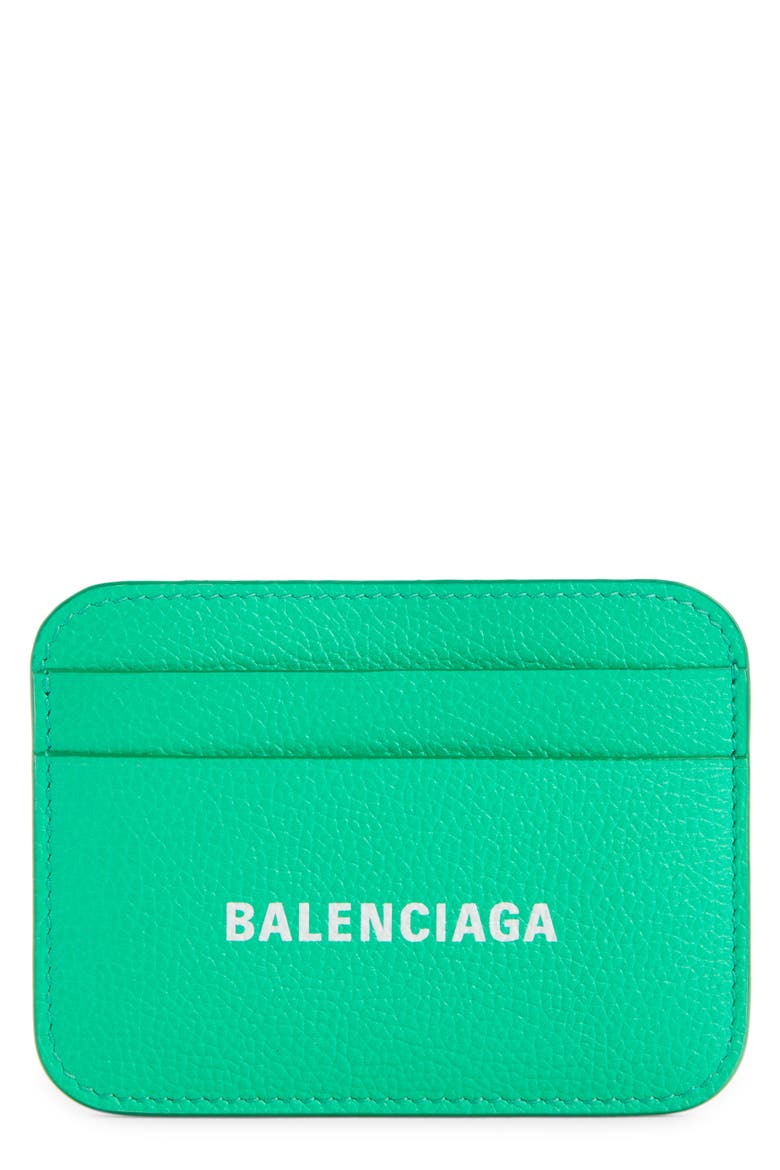 Cash Logo Leather Card Holder, Main, color, VIVID GREEN/ L WHITE