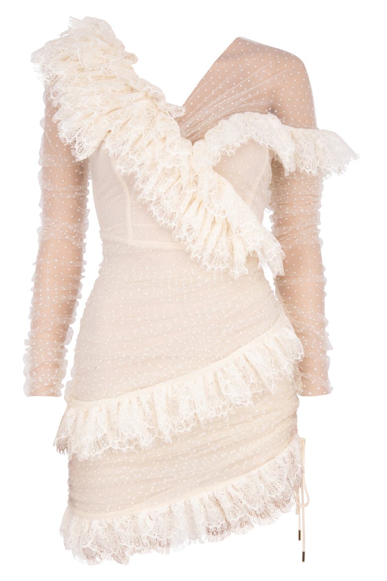 Sorrel Tulle Asymmetric Minidress, Alternate, color, IVORY