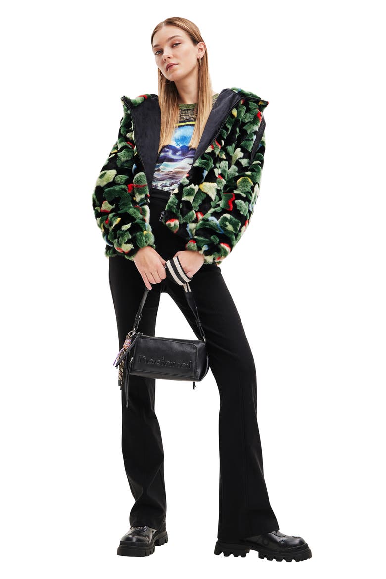 Calis Oversize Camo Faux Fur Jacket, Alternate, color, GREEN