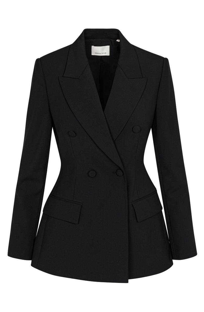 Rebecca Taylor Calvary Twill Double Breasted Blazer, Alternate, color, Black