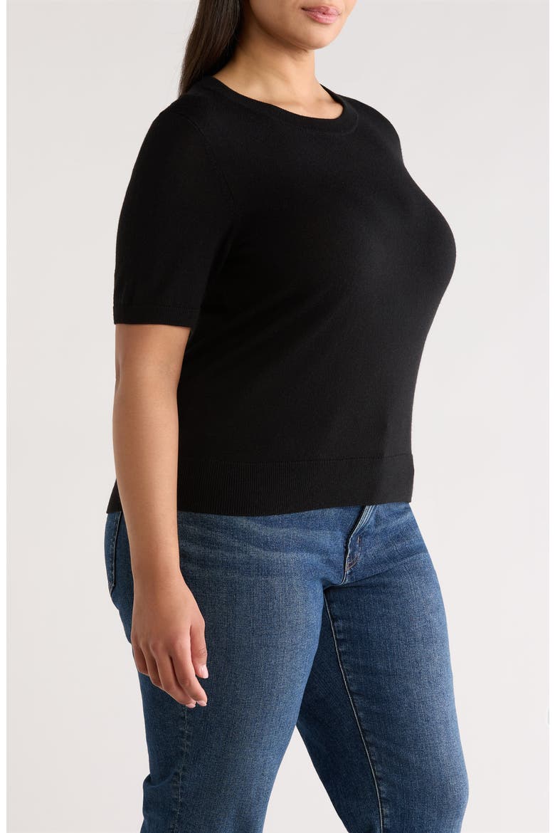 Short Sleeve Merino Wool Blend Sweater, Alternate, color, BLACK
