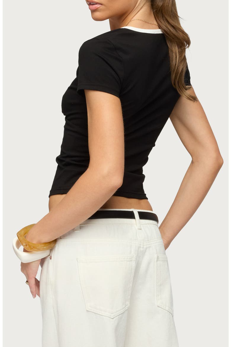 Yulenna Contrast Trim V-Neck Top, Alternate, color, BLACK