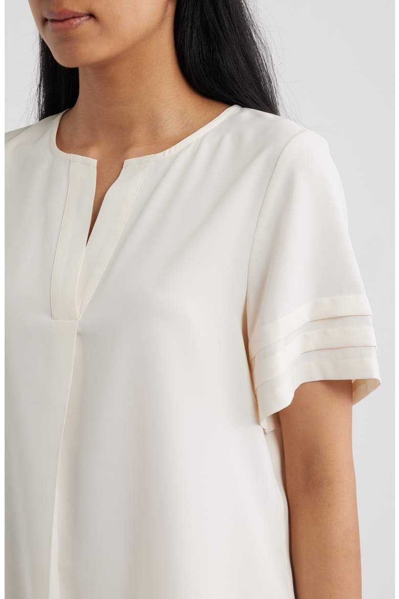 Pleated Split Neck Top, Alternate, color, WHITE DOVE