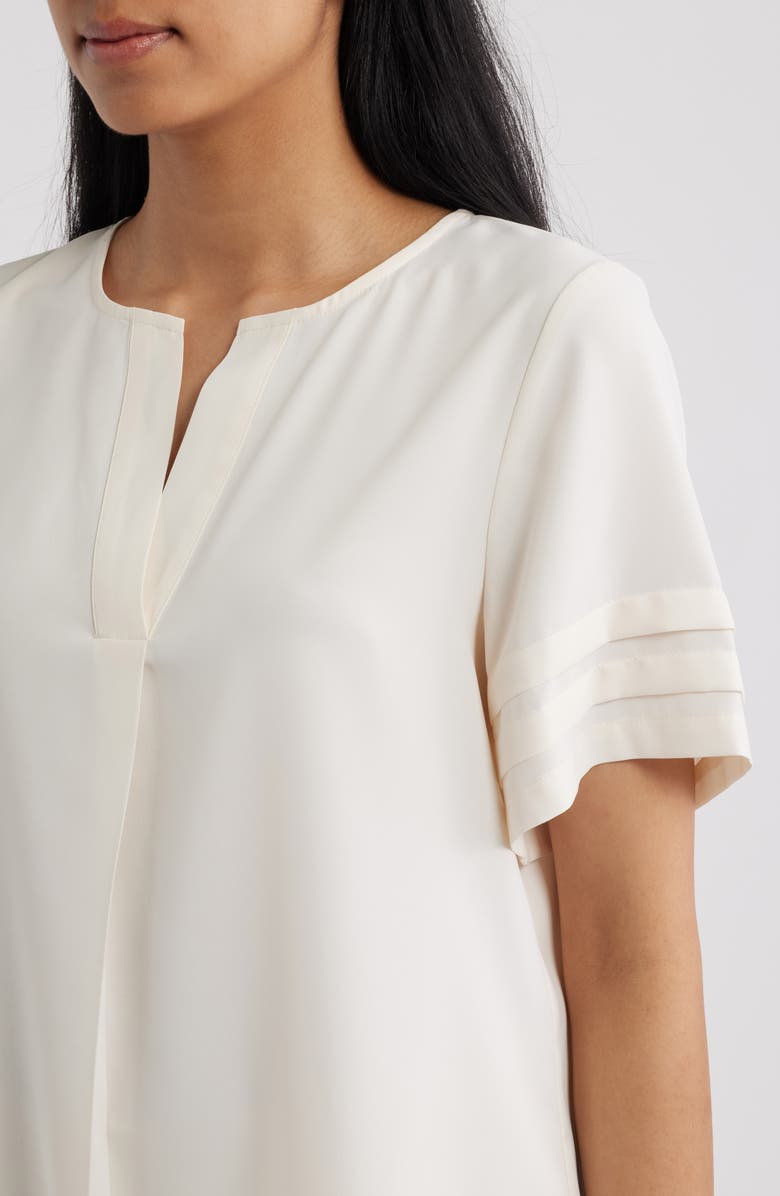 AK ANNE KLEIN Pleated Split Neck Top, Alternate, color, White Dove