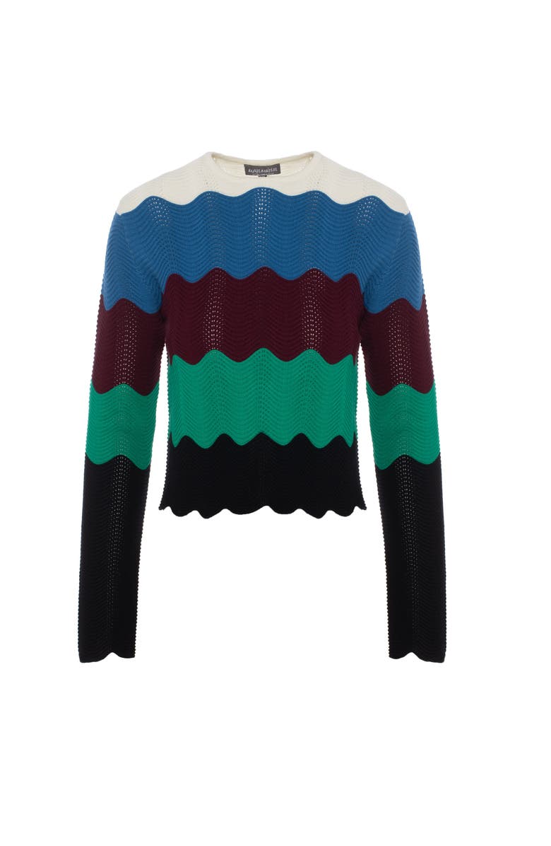 Mademoiselle Crochet Color Blocked Wavy Round Neck Cardigan, Main, color, Multi