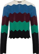 Mademoiselle Crochet Color Blocked Wavy Round Neck Cardigan