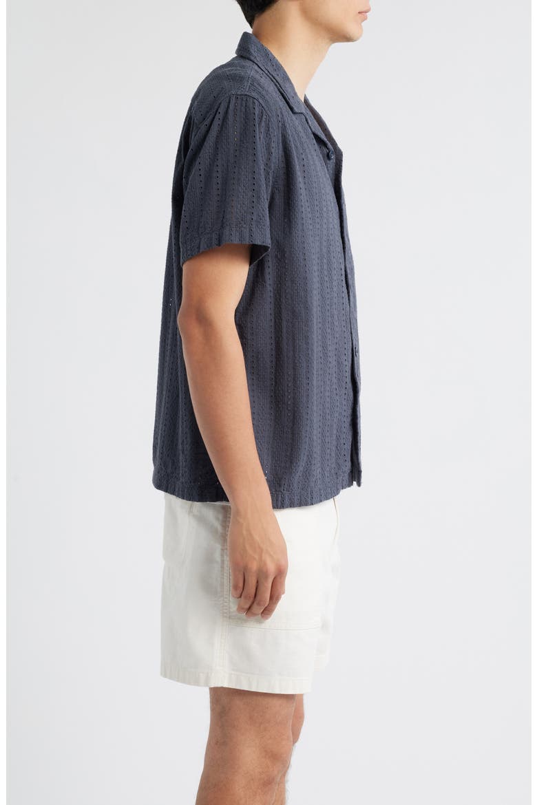 Embroidered Eyelet Cotton Camp Shirt, Alternate, color, NAVY INDIA INK