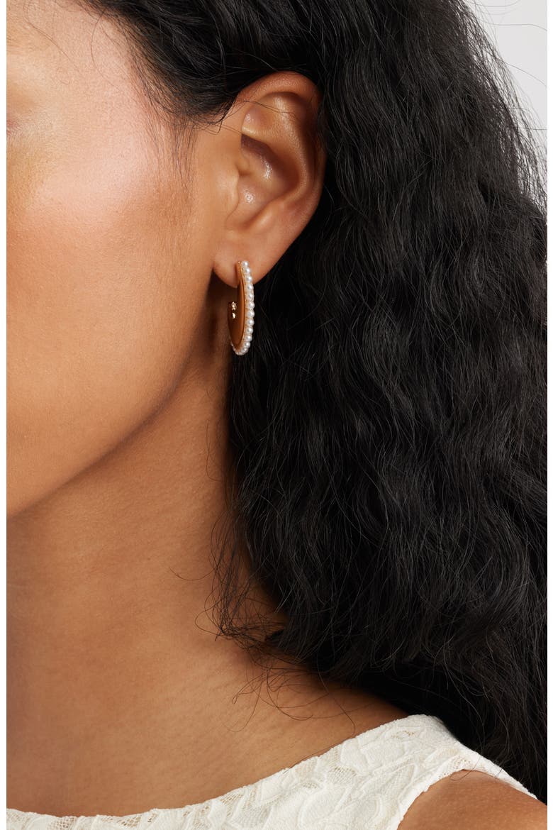 Faux Pearl Hoop Earrings, Alternate, color, WHITE- GOLD