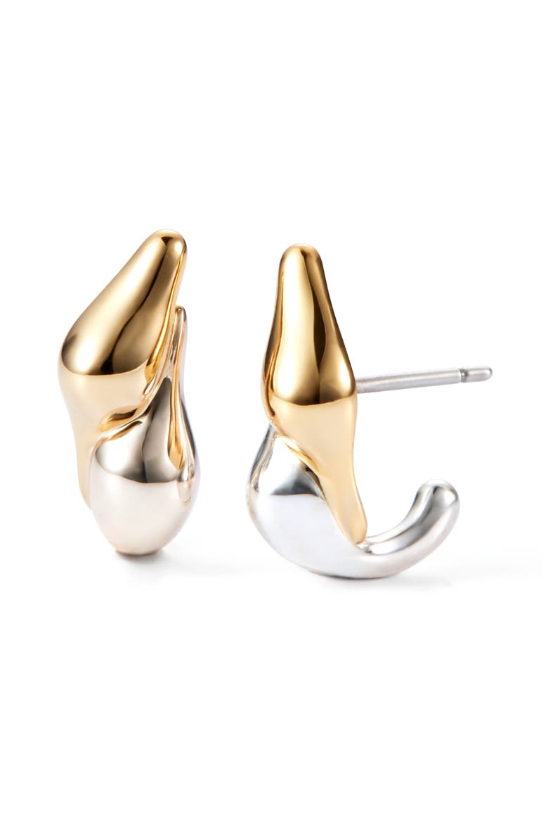 Egret Huggie Earrings, Main, color, TWO-TONE