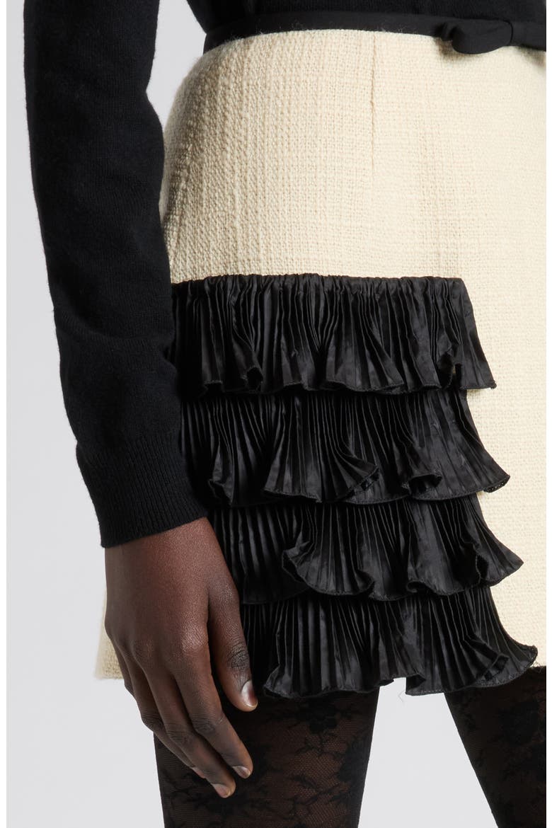 Contrast Ruffle Tweed Miniskirt, Alternate, color, BEIGE/ BLACK