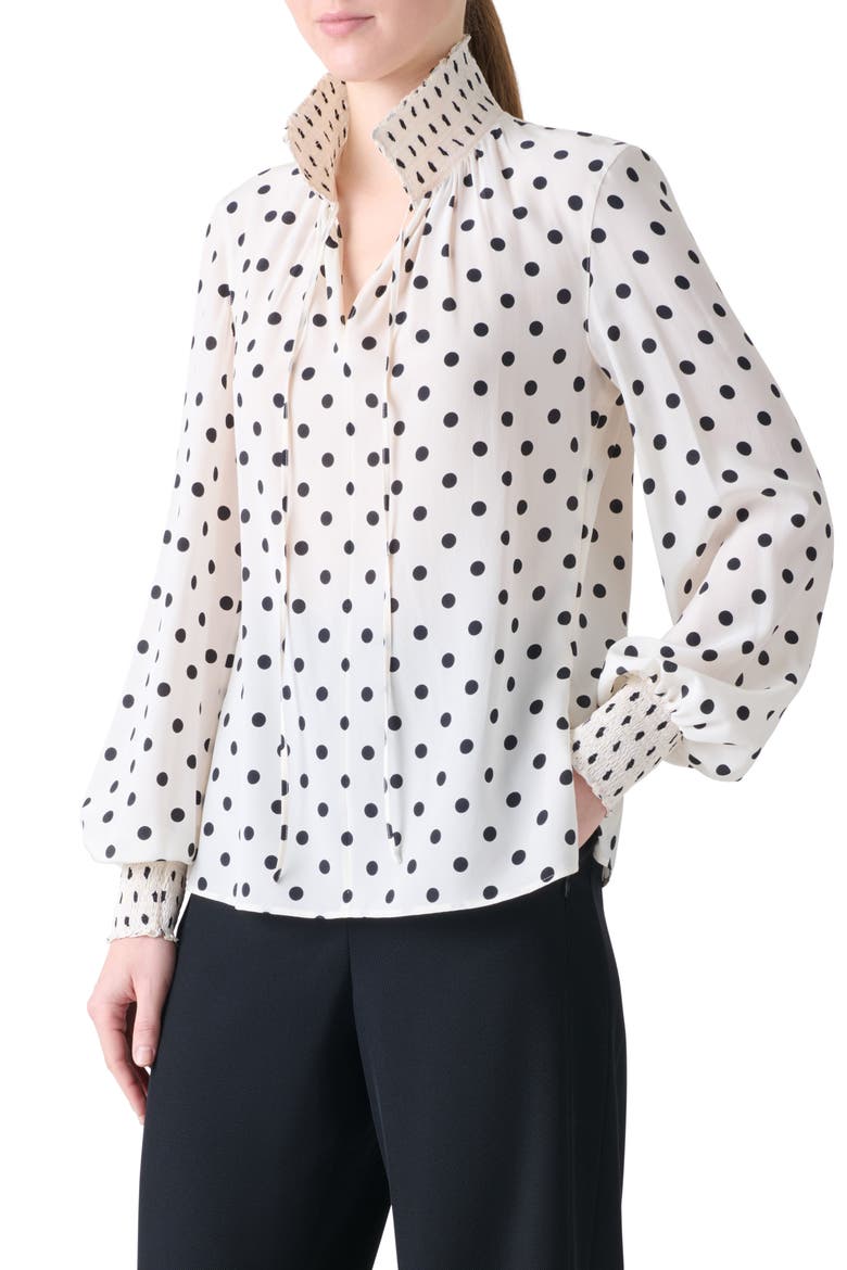 Boho Dot Print Silk Shirt, Alternate, color, CREAM-BLACK