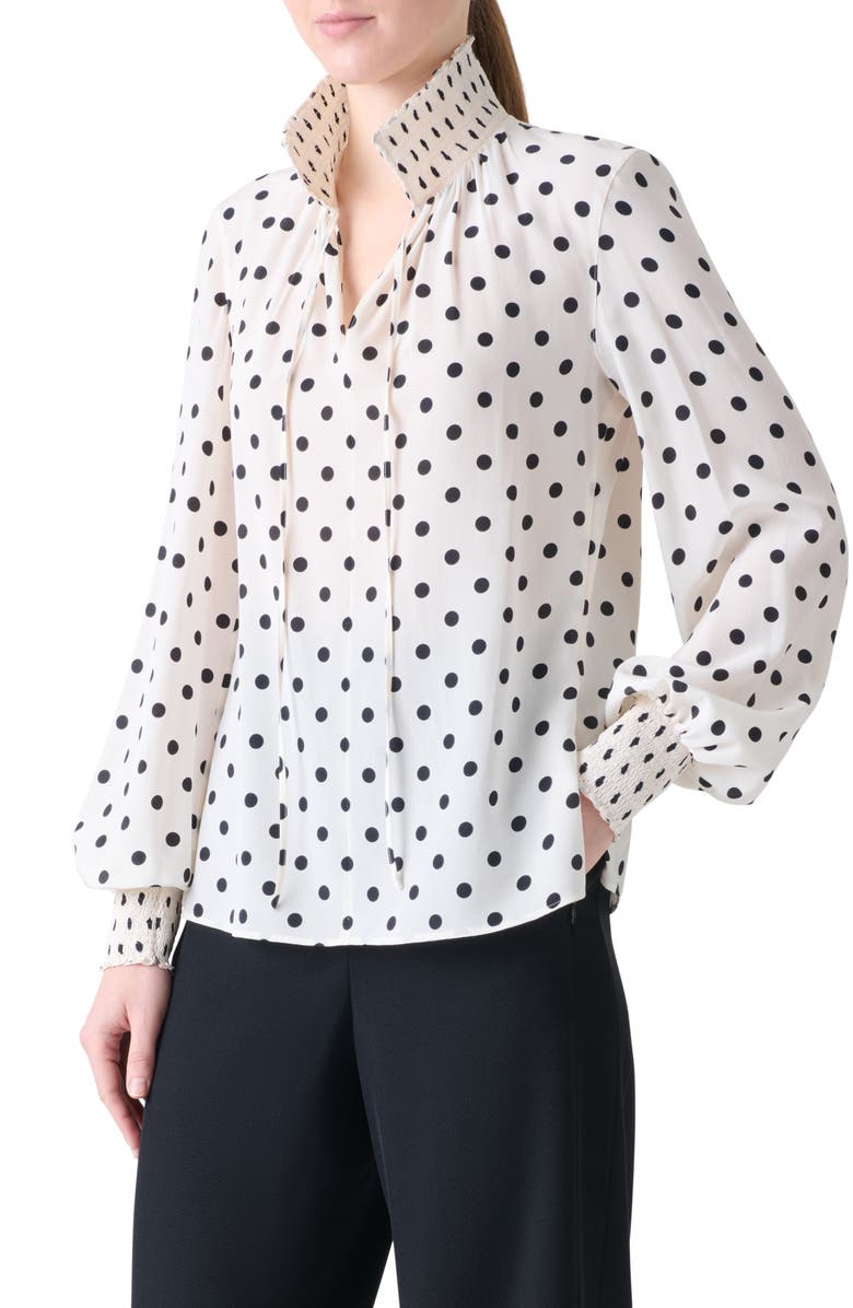 Akris punto Boho Dot Print Silk Shirt, Alternate, color, Cream-Black