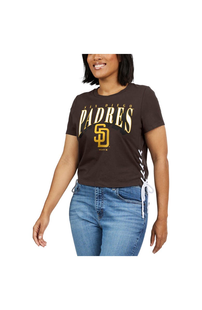 WEAR by Erin Andrews Women's WEAR by Erin Andrews Brown San Diego Padres Side Lace-Up Cropped T-Shirt, Alternate, color, 
