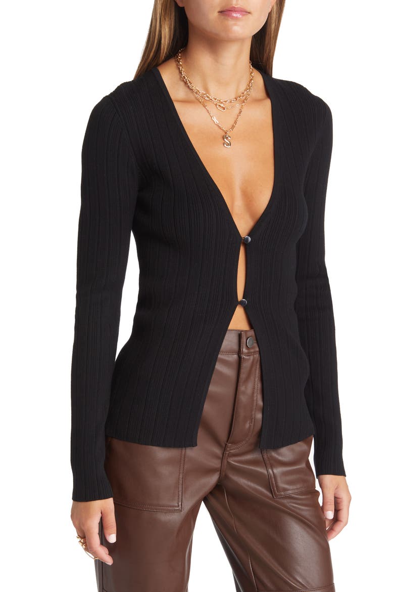 Two-Button Rib Cardigan, Main, color, BLACK