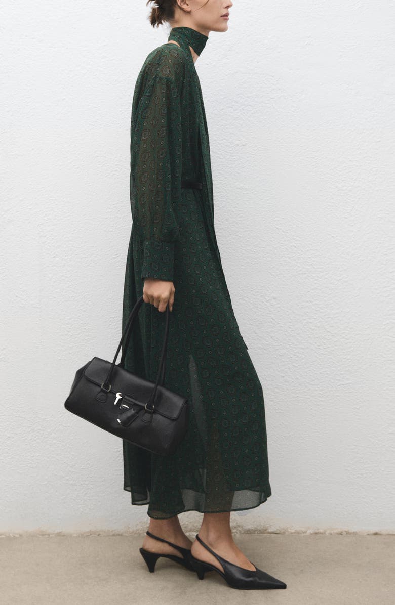 MANGO Medallion Print Long Sleeve Dress with Removable Scarf, Alternate, color, Green