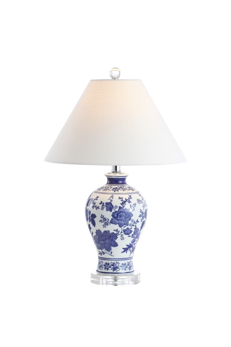 Song 21.5" Ceramic/Crystal Chinoiserie Floral LED Table Lamp, Blue/White, Main, color, Blue/White