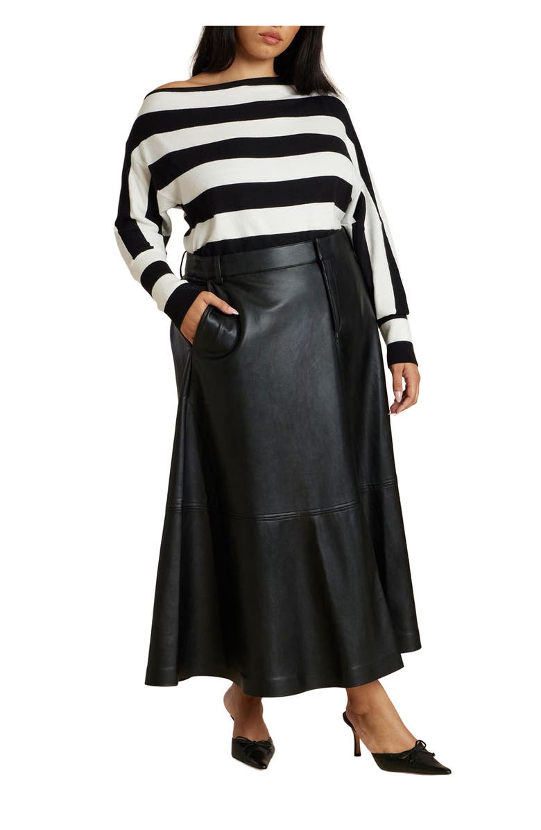 ELOQUII Faux Leather Midi Skirt, Main, color, Black Onyx