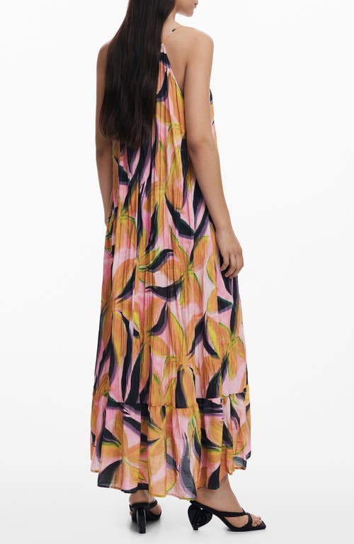 Desigual Floral Crinkled Midi Sundress In Pink