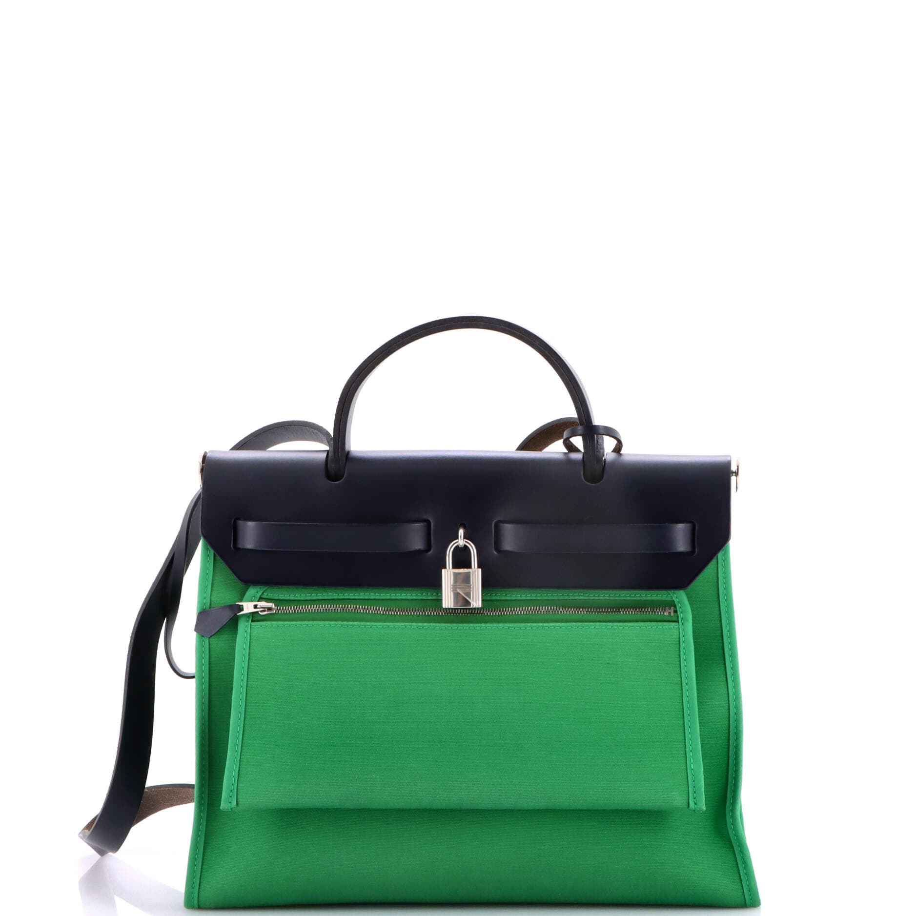 Pre-Owned Hermes Herbag Zip Leather and Toile 31, Alternate, color, Green