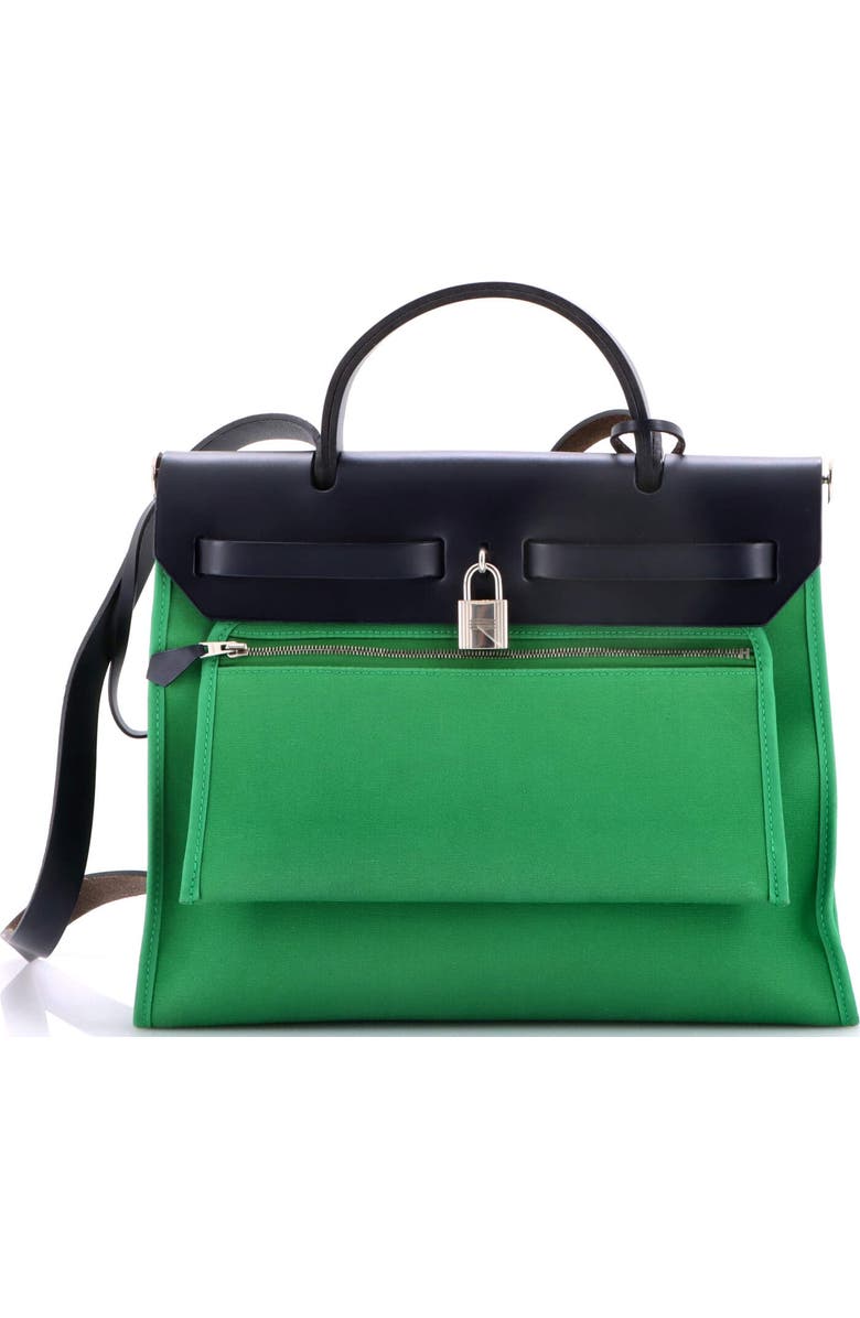 Pre-Owned Hermes Herbag Zip Leather and Toile 31, Alternate, color, Green