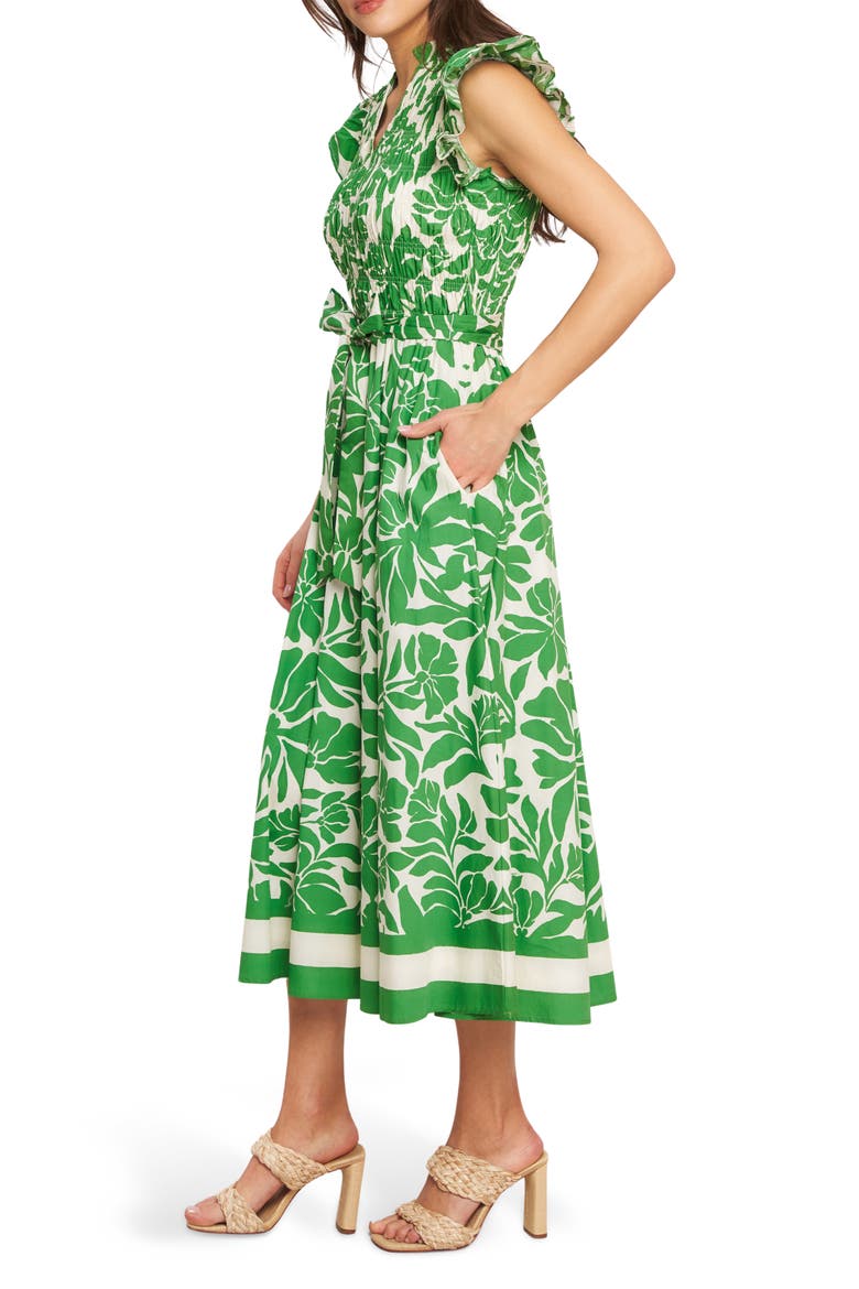 Print Midi Dress, Alternate, color, IVORY GREEN
