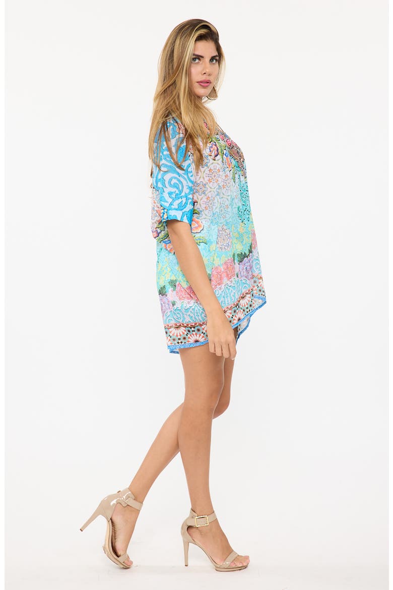 Crystal Embellished Blue Short Kaftan, Alternate, color, BLUE
