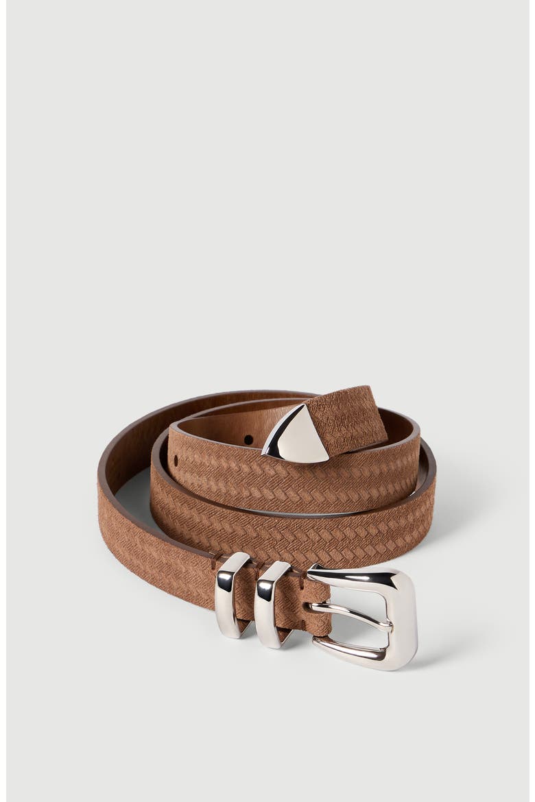Reversed calfskin belt with chevron design, Alternate, color, Hazelnut