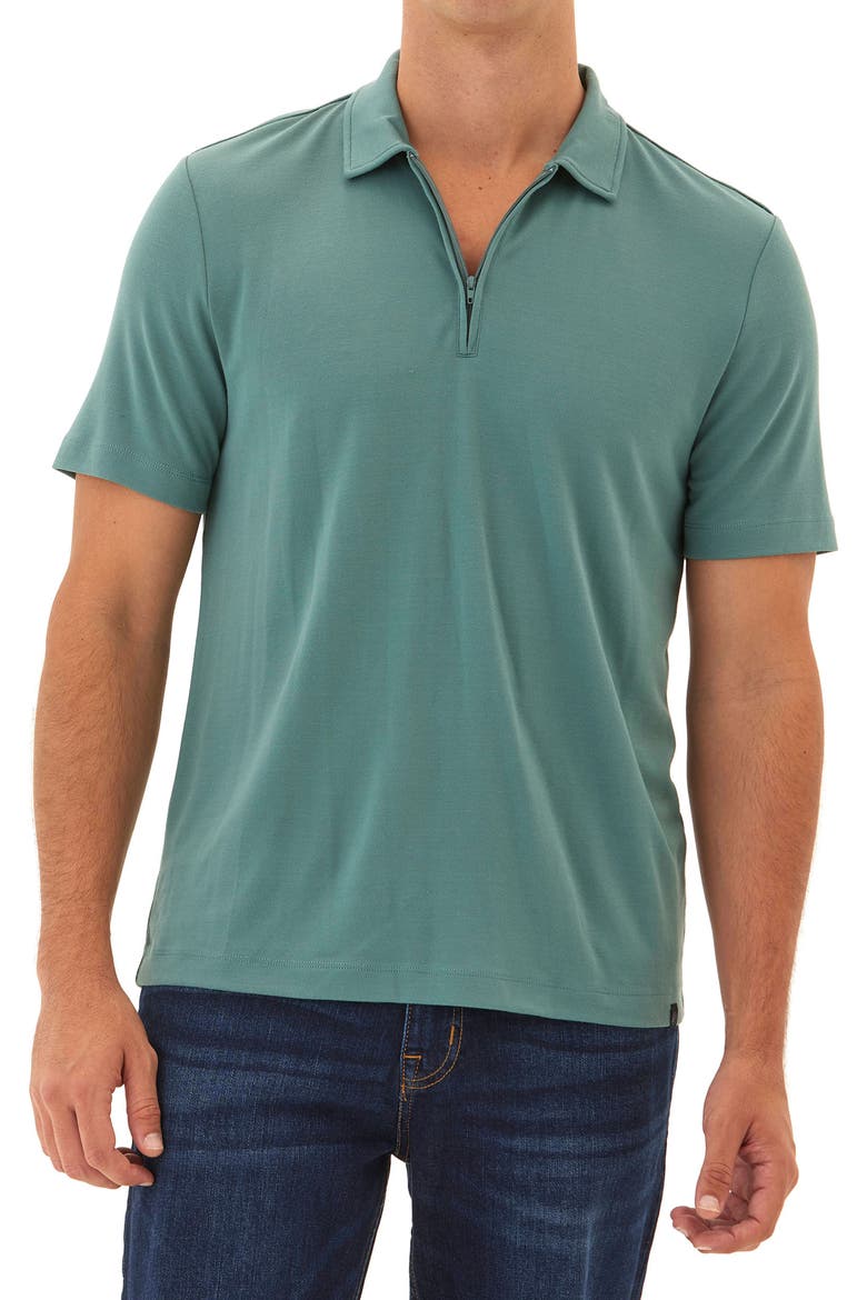 Erick Solid Peached Piqué Zip Polo, Main, color, WATERCRESS