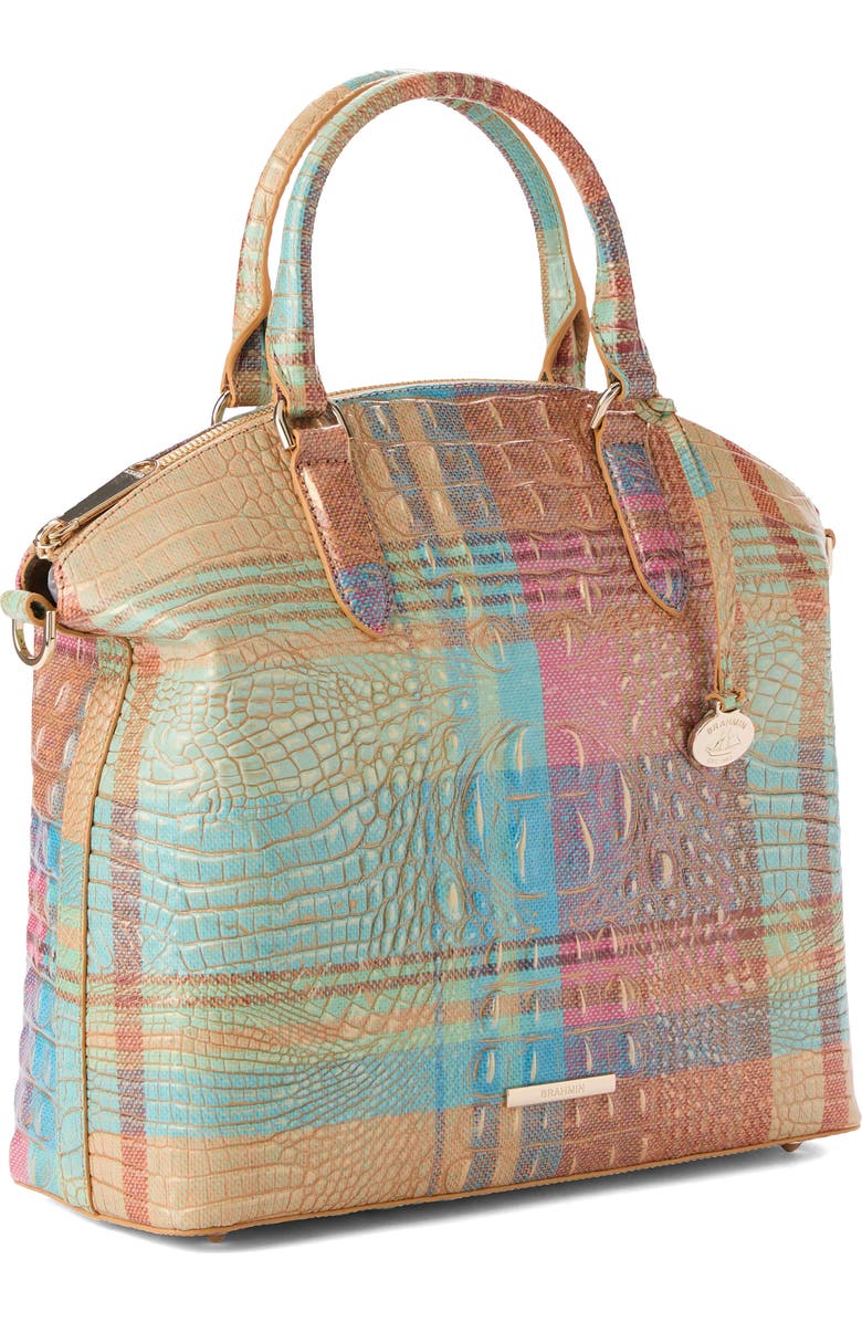Brahmin Large Duxbury Plaid Croc Embossed Leather Satchel, Alternate, color, Picnic