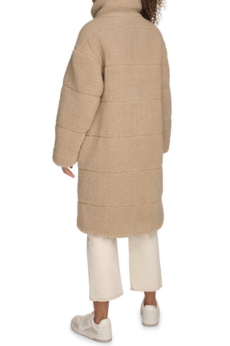 Quilted Fleece Long Teddy Coat, Alternate, color, SAND