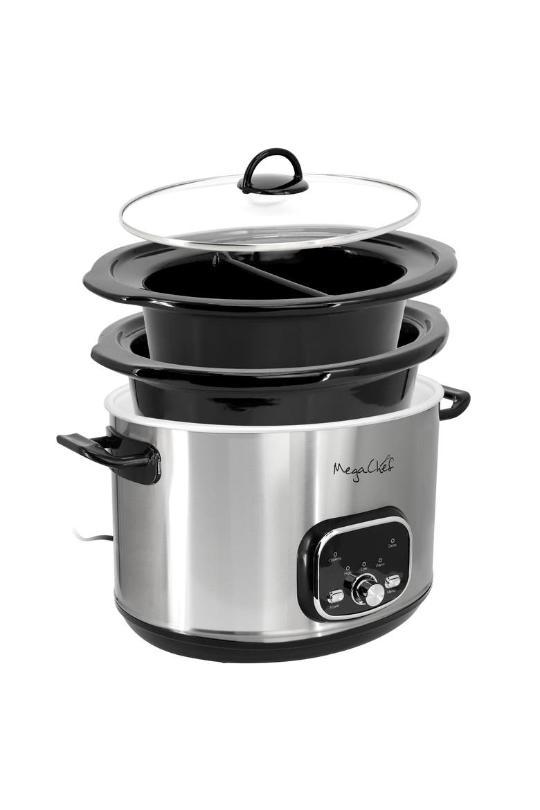 6 Quart + 2.6 Quart Split Electric Slow Cooker, Alternate, color, Grey