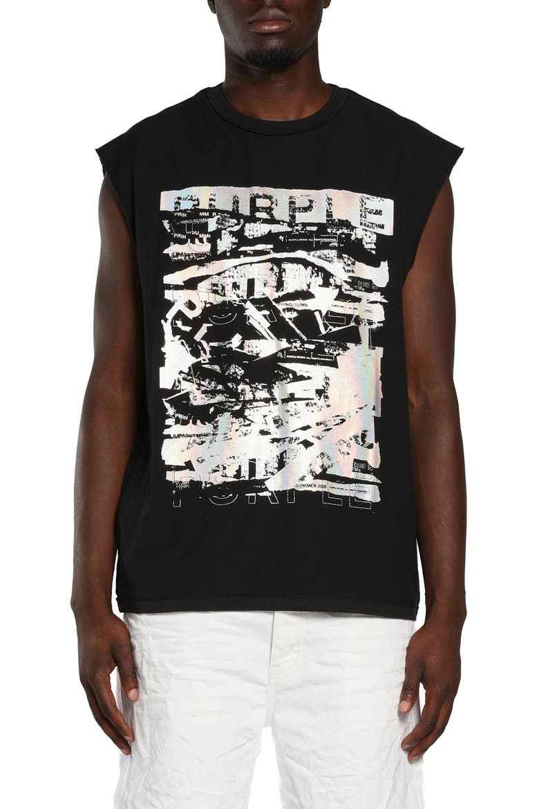 Graphic Print Sleeveless Muscle T-Shirt, Main, color, BLACK