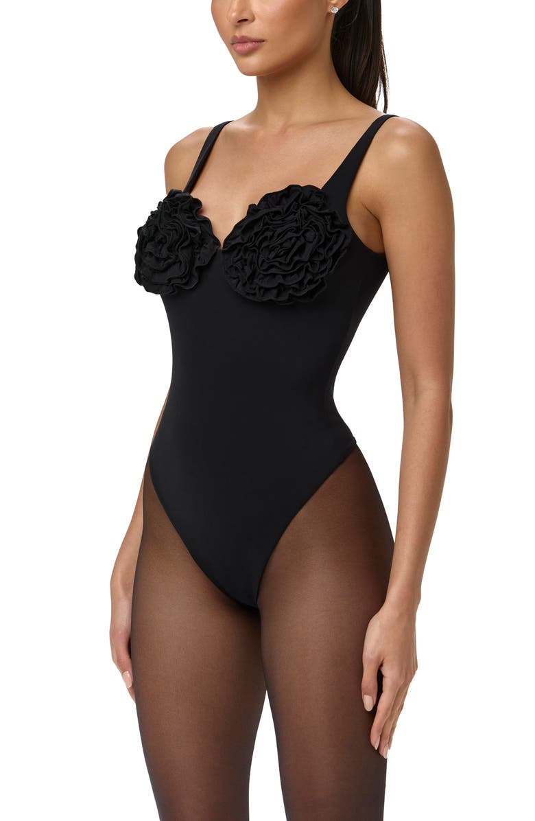 Naked Wardrobe Rosette Bust Bodysuit, Alternate, color, Black