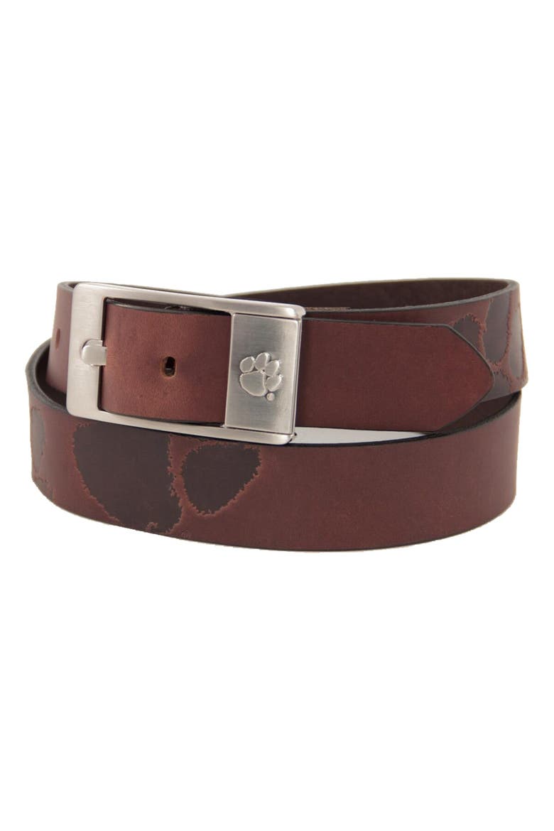 Clemson Tigers Brandish Leather Belt - Brown, Alternate, color, Brown