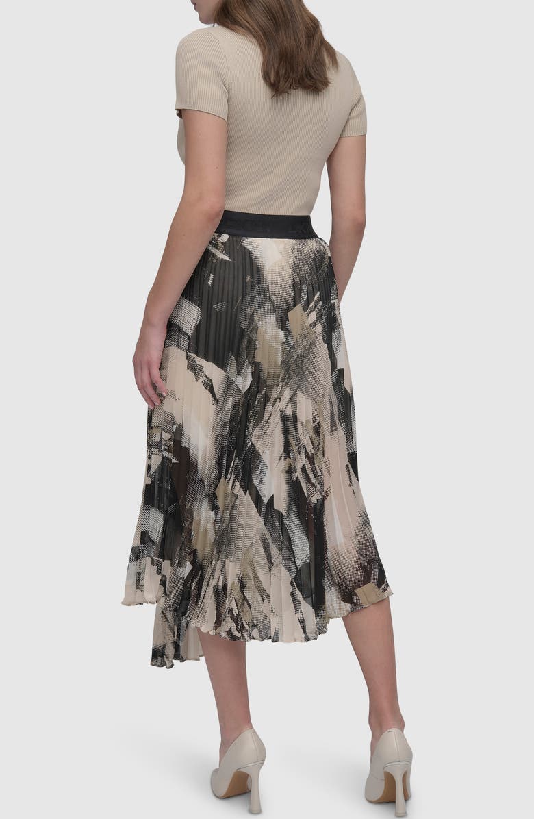 DKNY Print Pleated Asymmetric Midi Skirt, Alternate, color, Grey