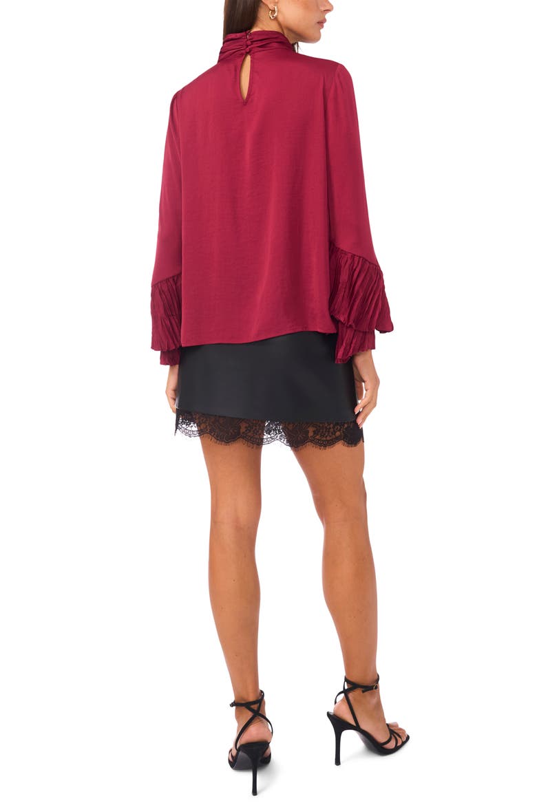 Ruffle Bell Sleeve Mock Neck Top, Alternate, color, BOYSENBERRY