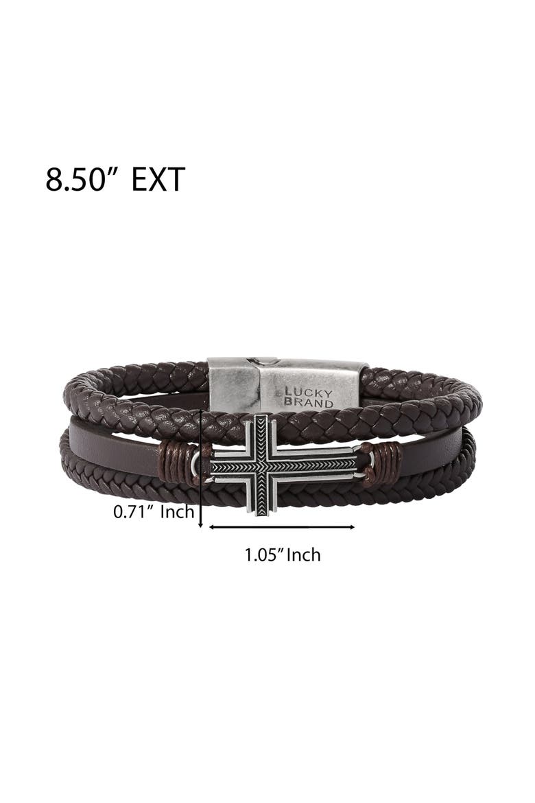 Braided Bracelet with Cross, Alternate, color, brown, silver