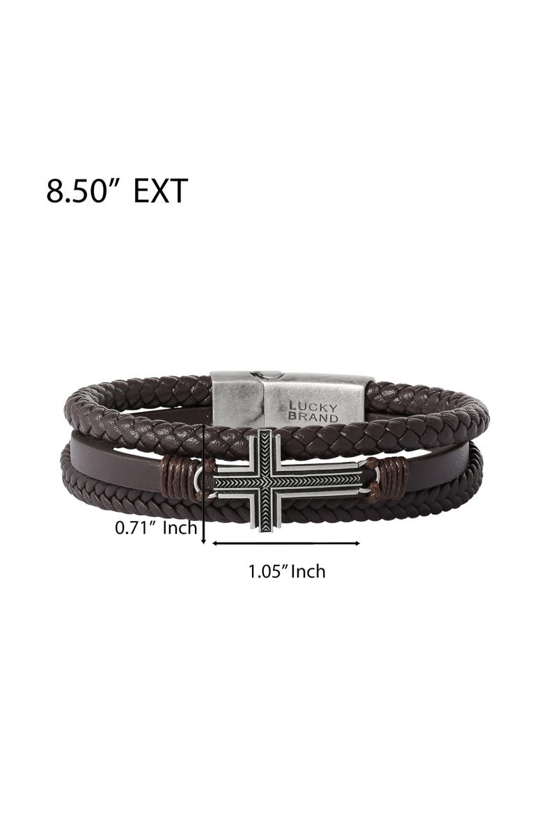 Lucky Brand Braided Leather Bracelet with Cross, Alternate, color, Brown, Silver
