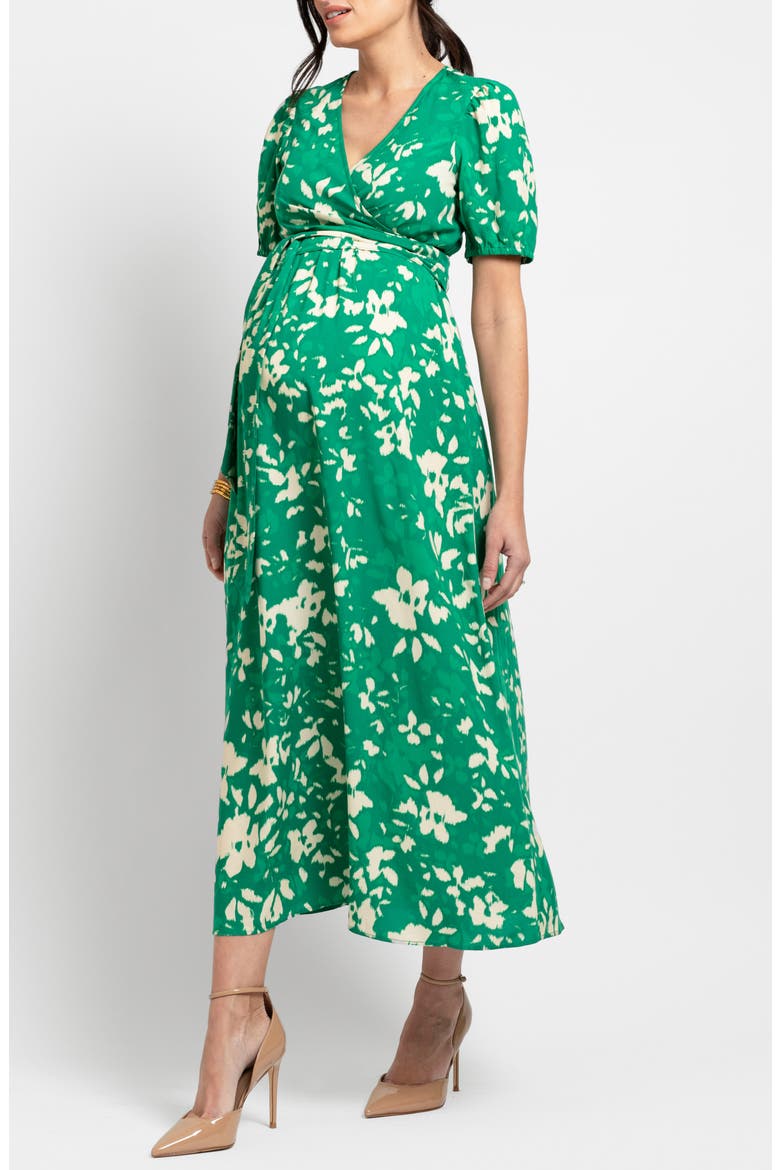 Floral Tie Waist Maternity/Nursing Midi Dress, Alternate, color, GREEN PRINT
