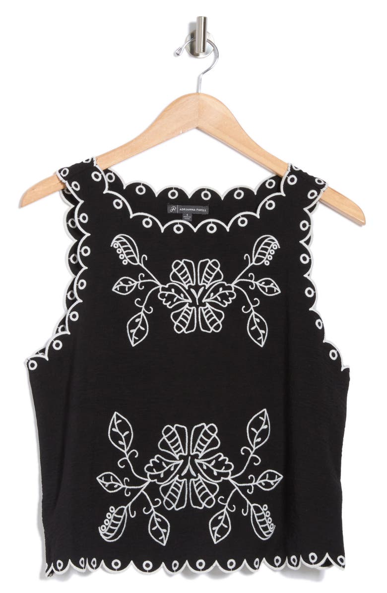 Adrianna Papell Floral Embroidered Crop Tank, Alternate, color, Black/ Ivory