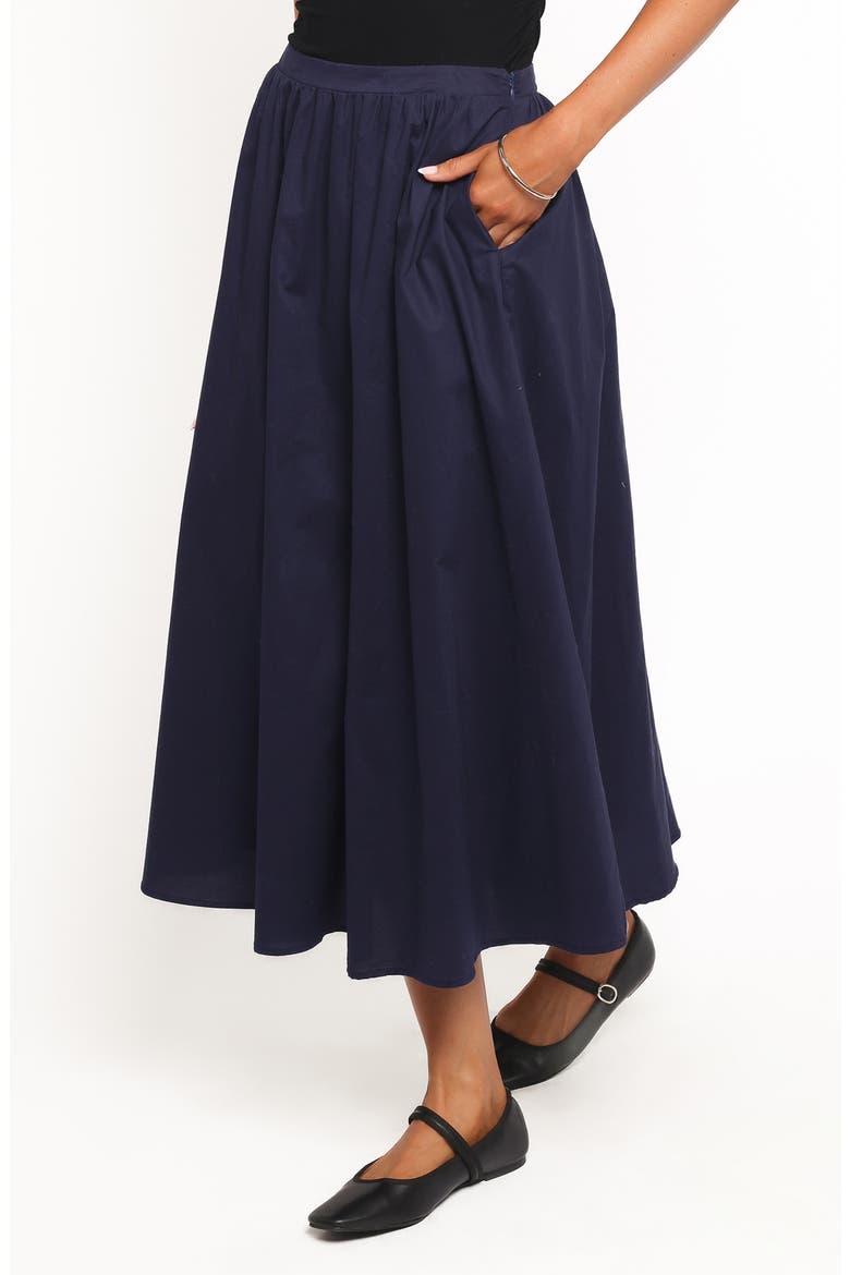 Oakley Pleated Midi Skirt, Alternate, color, NAVY