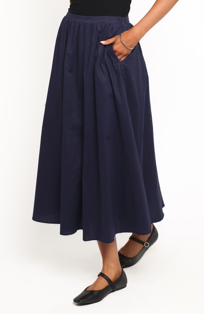 Petal & Pup Oakley Pleated Midi Skirt, Alternate, color, Navy