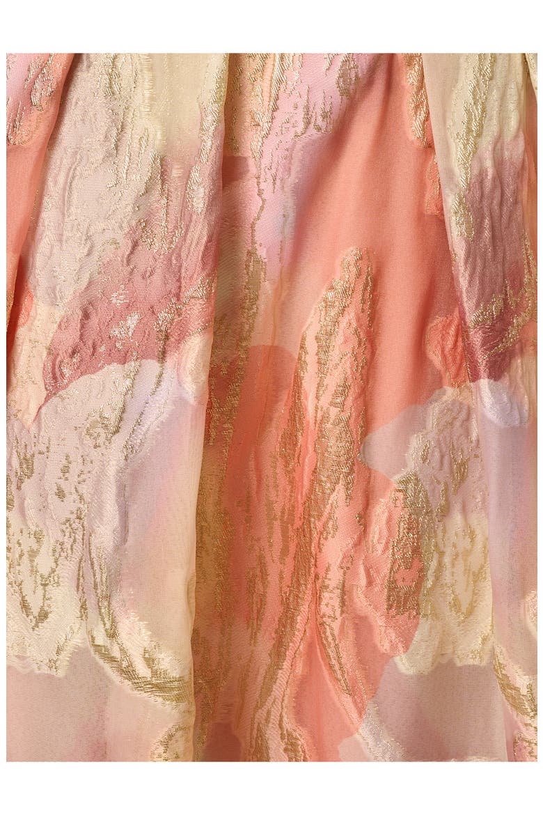 Strapless Floral Print Metallic Jacquard Gown, Alternate, color, CORAL MULTI
