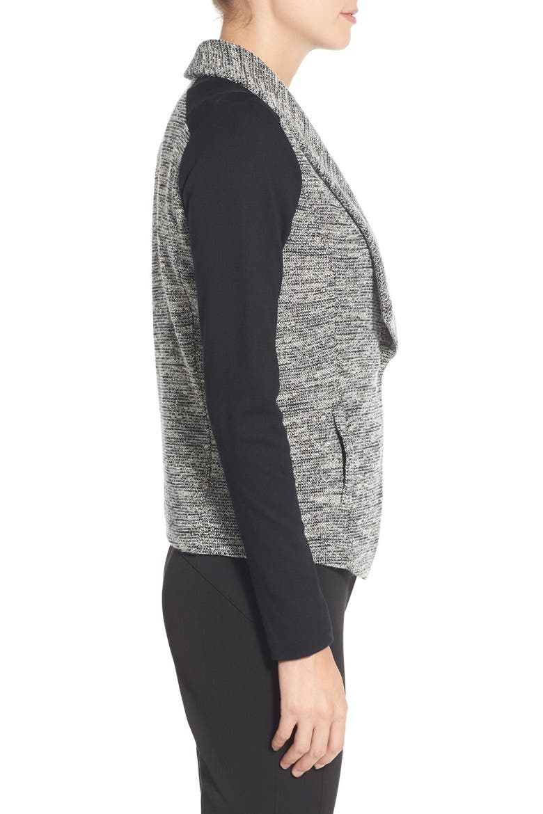 Bouclé & Knit Drape Collar Jacket, Alternate, color, BLACK MARL- BLACK COLORBLOCK