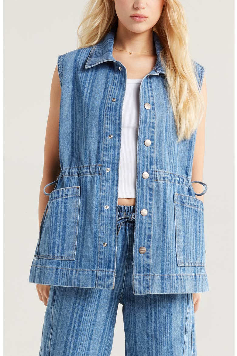 Hera Stripe Denim Vest, Main, color, BLUE
