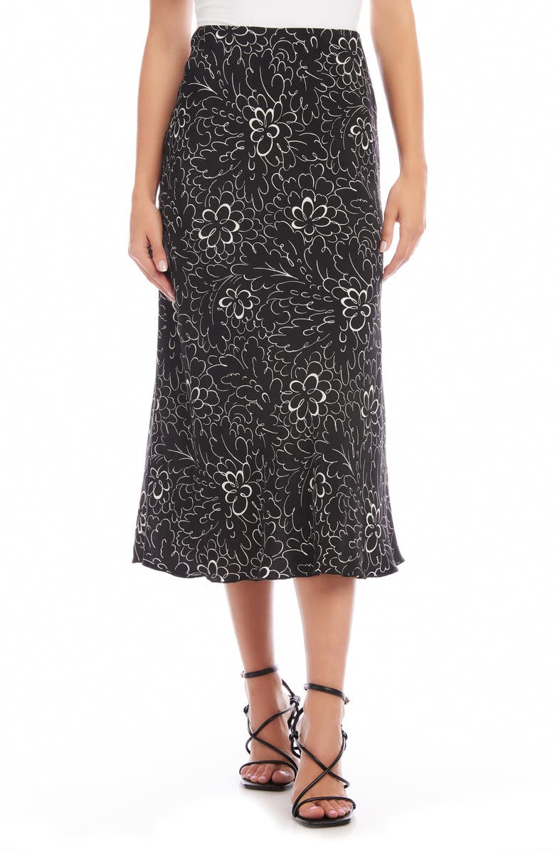 Karen Kane Scribble Floral Print Bias Cut Midi Skirt, Main, color, Print